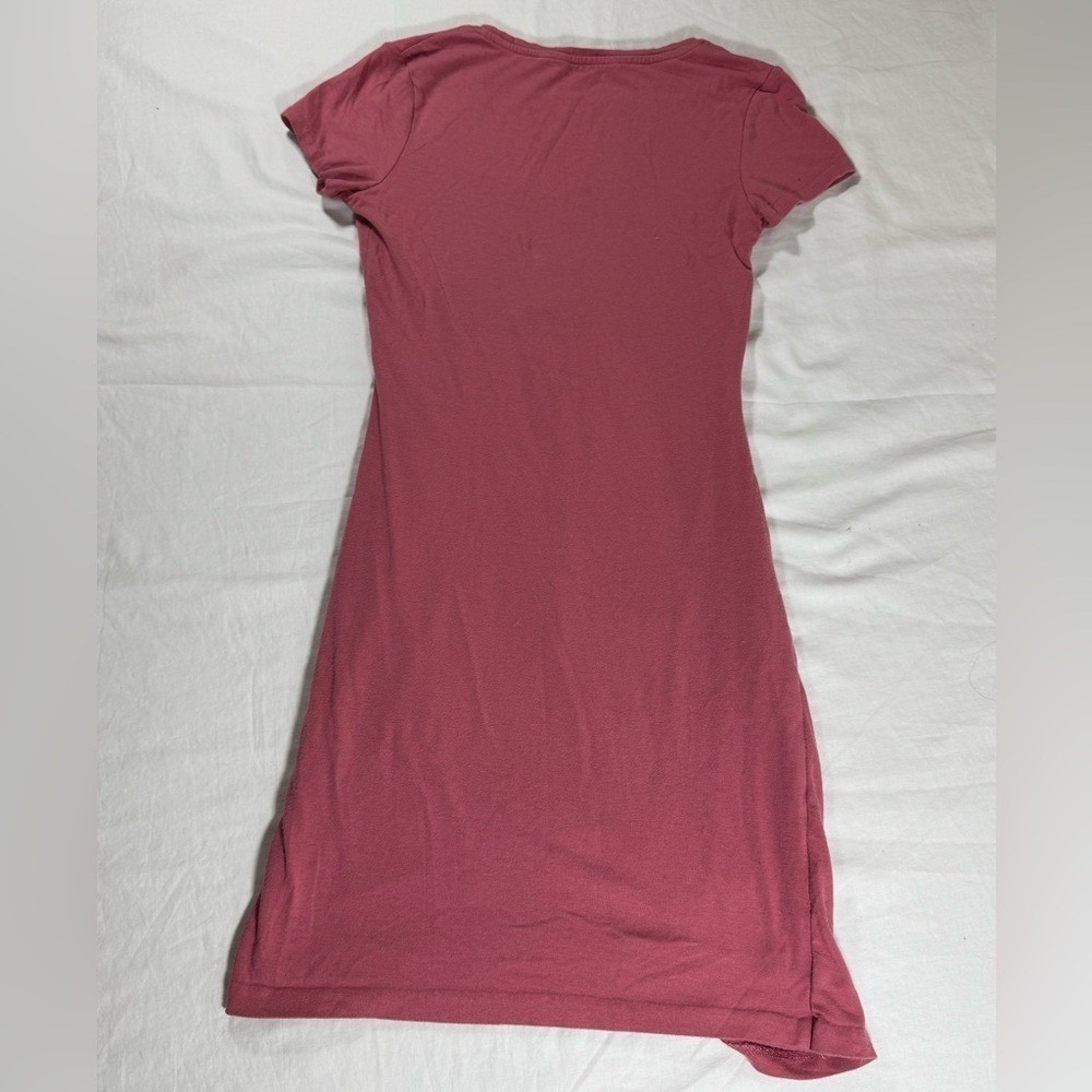 Athleta Santorini Ruched‎ Dress XS Pink Short Sleeve Faux Wrap Tulip Hem Casual - Picture 4 of 7